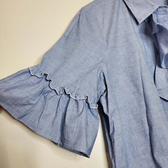 Karl Lagerfeld Ruffle Pearlsnap Blouse Size Large - Picture 3 of 8